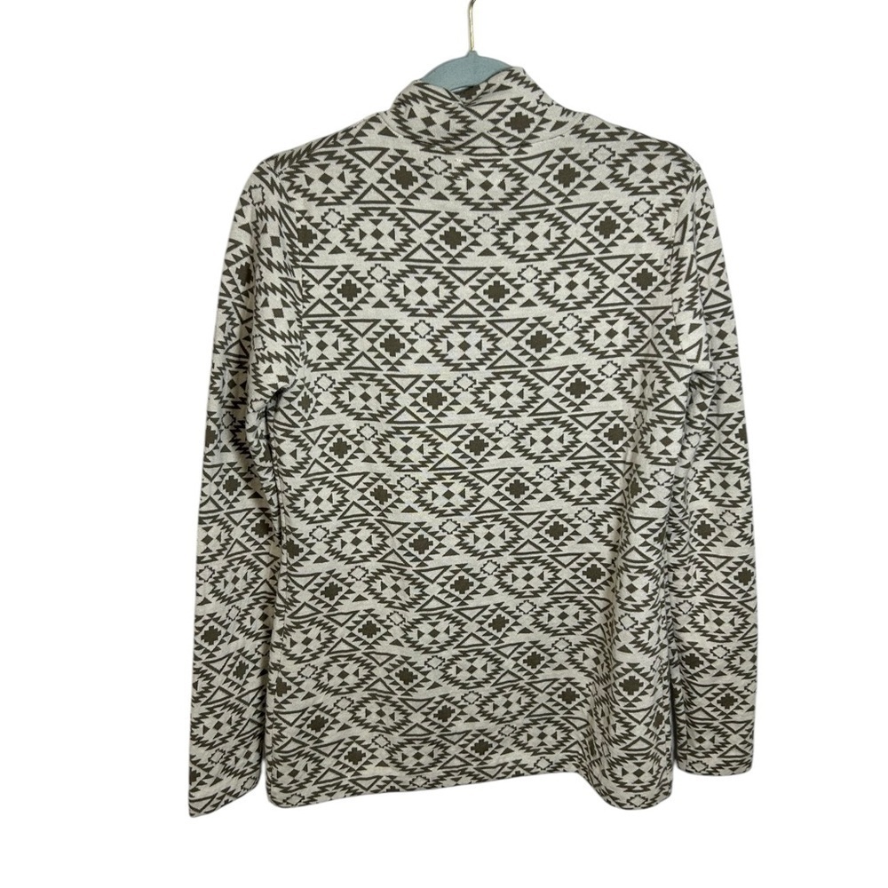 Duluth Trading Co Women’s Coolmax Mock Neck Cream Olive Aztec Pullover medium - Picture 9 of 14